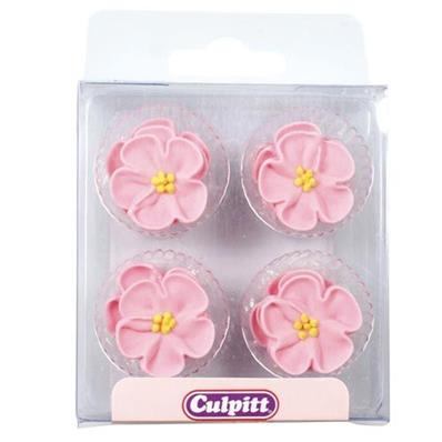 Décors en sucre fleurs roses x12