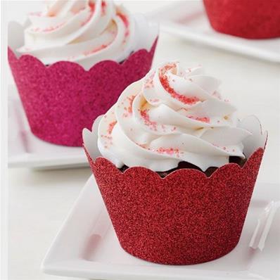 Contours à cupcakes rouge & rose pailleté x24