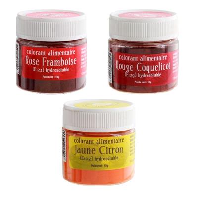 Lot 3 colorants rose rouge jaune